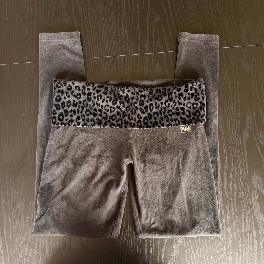 Victoria's Secret Pink Yoga Leopard Print Fold Over Leggings